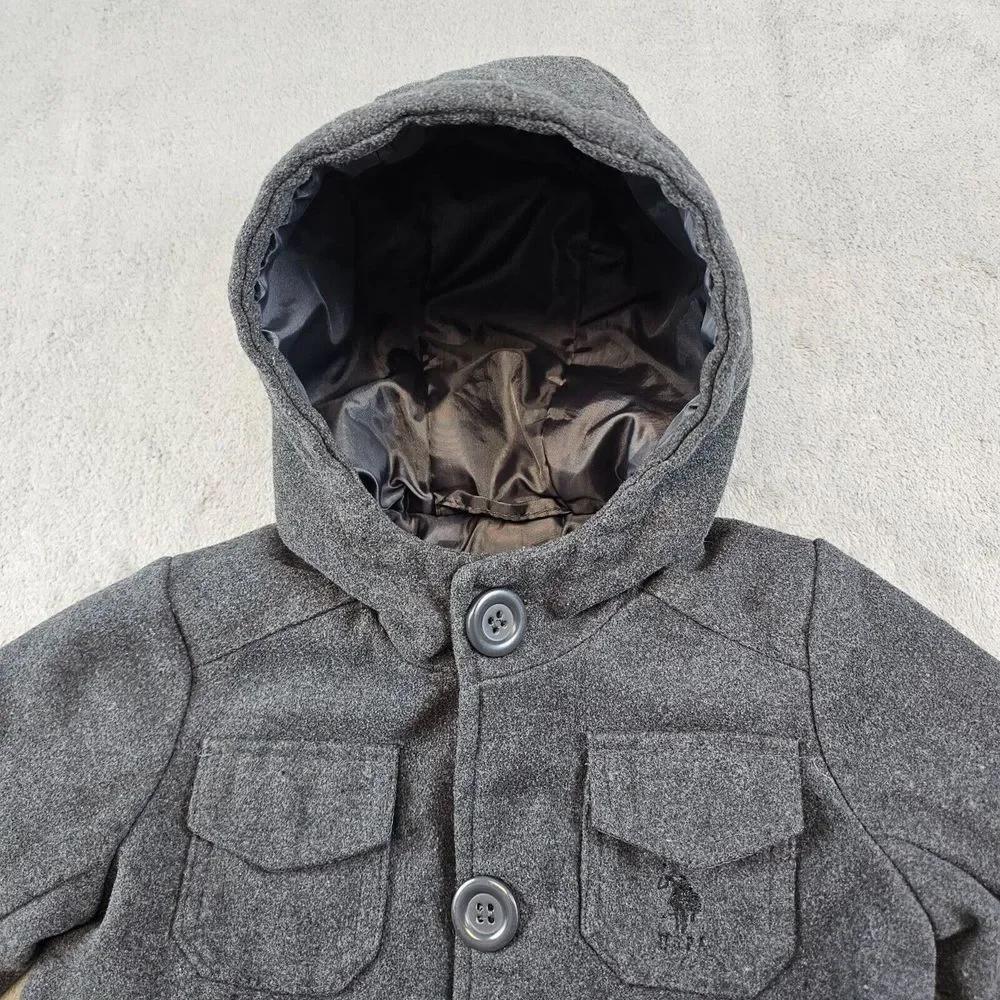 U.S. Polo Assn. Jacket Boys 18 Month Dark Gray Hooded‎ Long Sleeve Wool